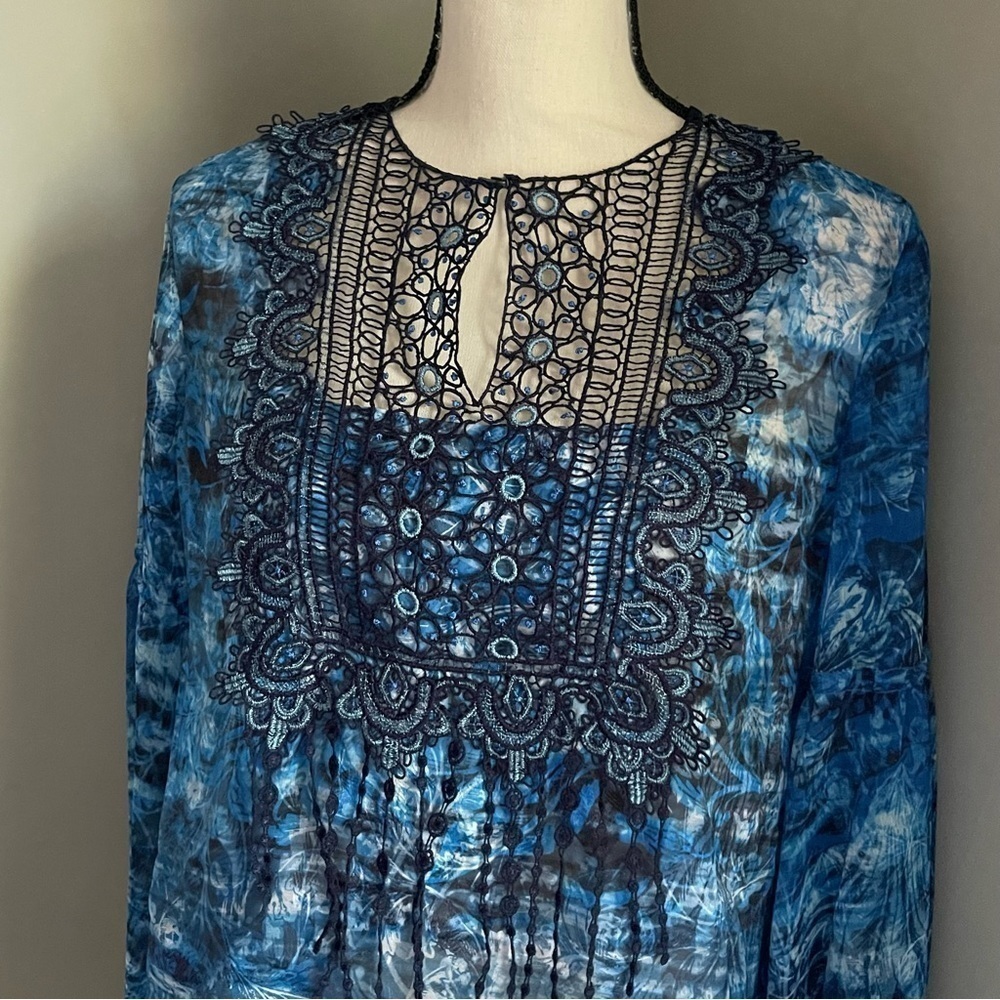 Elie Tahari | Avan Long-Sleeve Lace-Trim Chiffon … - image 3